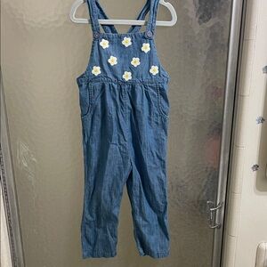 Mini Boden Blue Overalls with White Floral Accents Sz 4/5Y Pants
